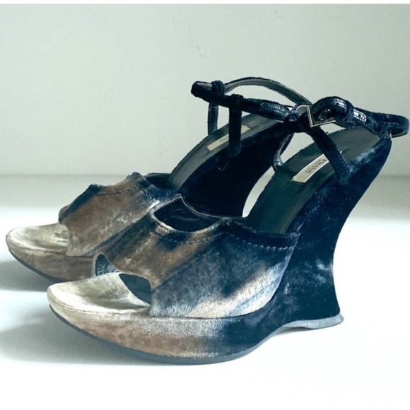 Prada Shoes - Prada velvet tie dye wedge heel